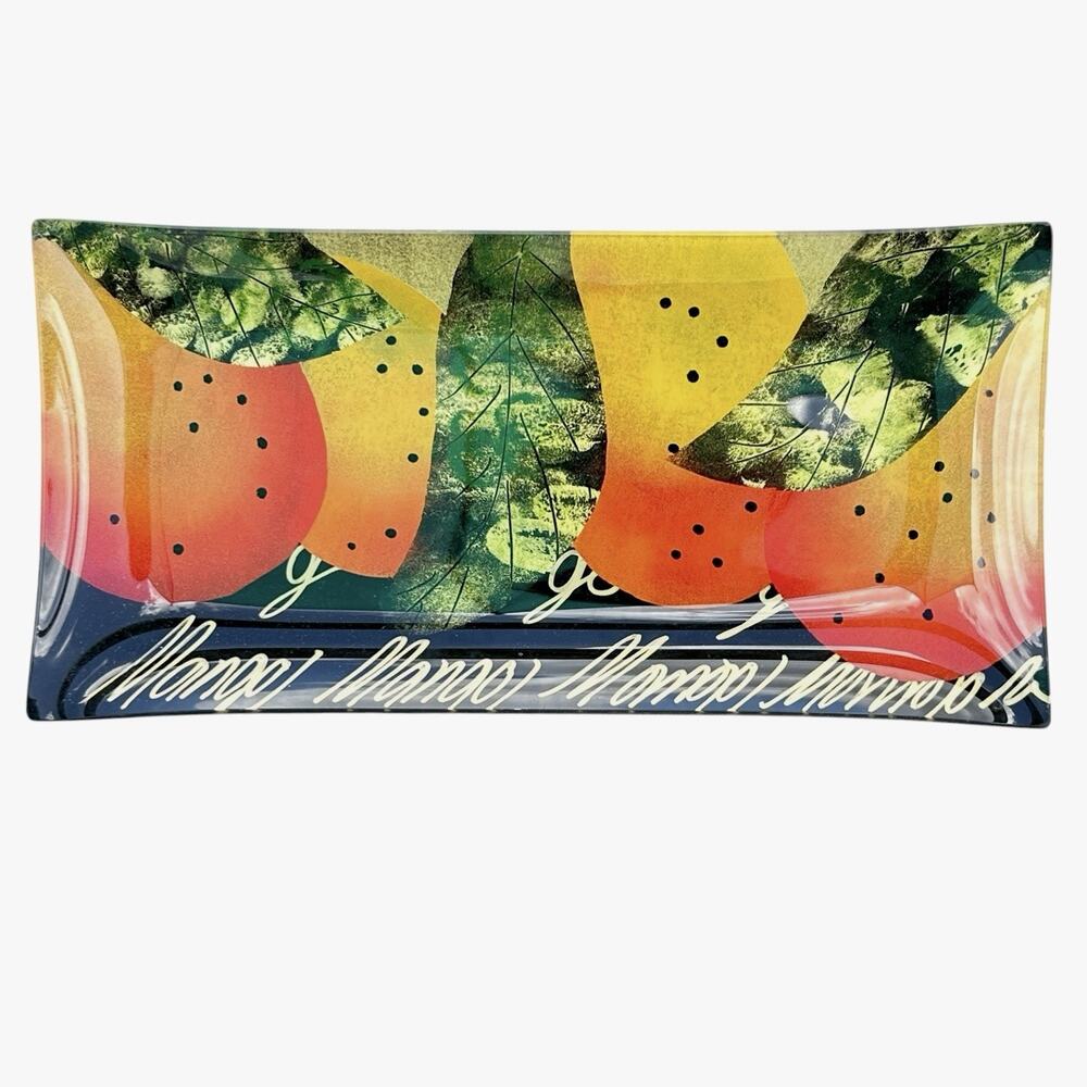 3 Tropical Trinket Serving Trays Colorful Fruit Decorative Resin Foil Signed